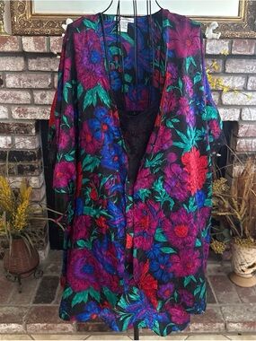 Vtg Morgan Taylor Floral Lace Slip Dress & Kimono Set Sz Large